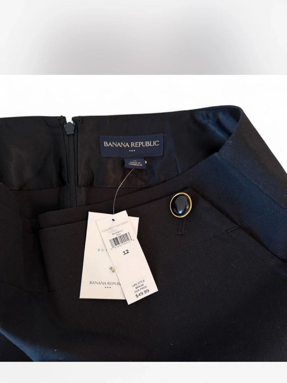 Banana Republic Black Pencil Skirt with Button Accents